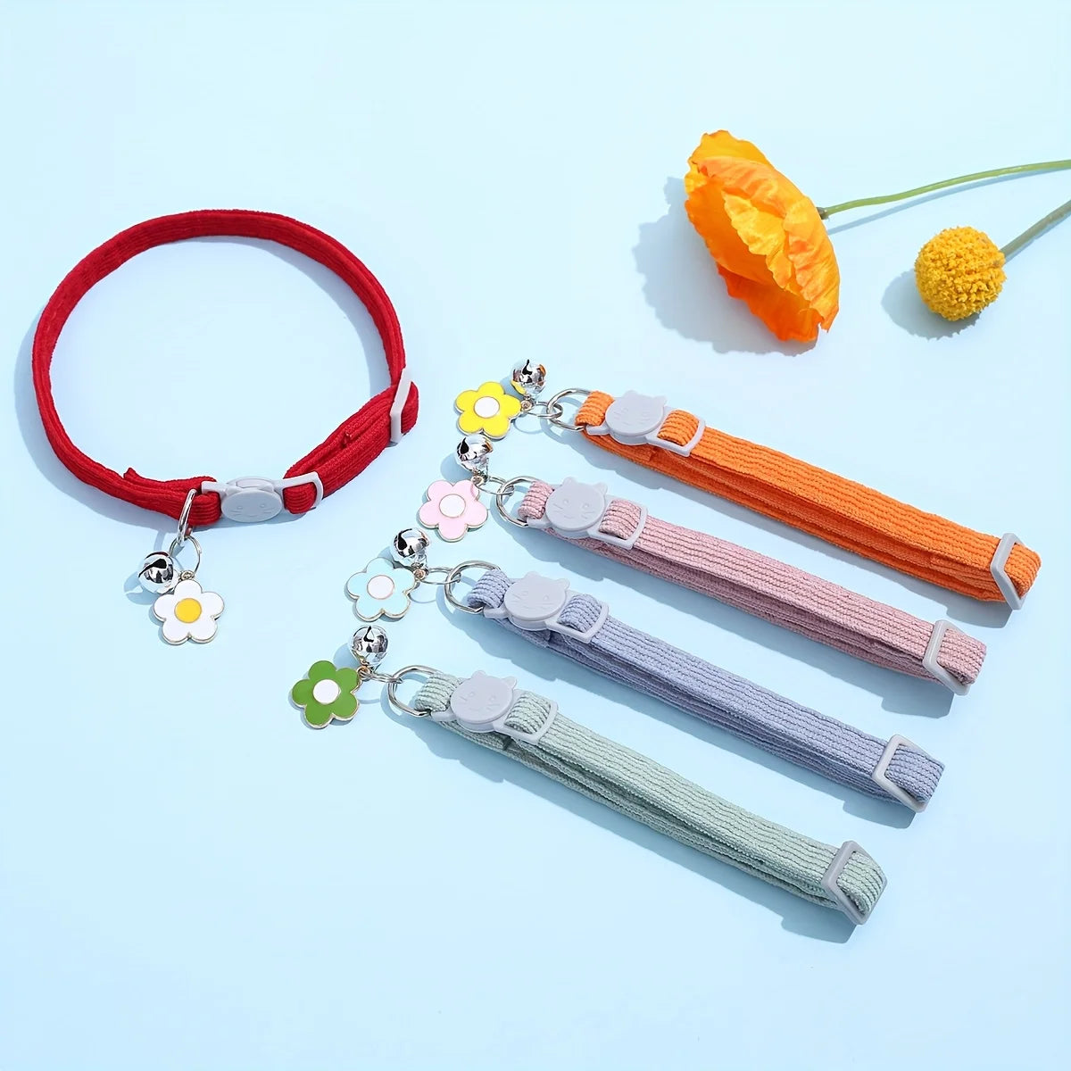 Cat Collar with Bell and Flower Charm