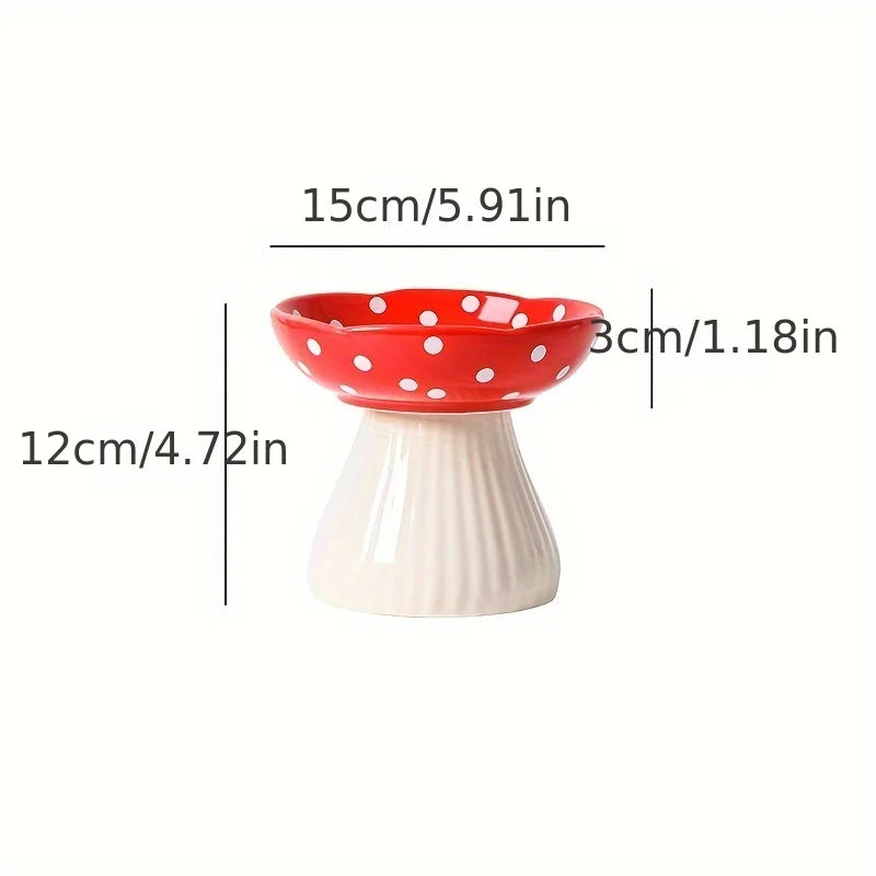 Mushroom Ceramic Cat Bowl - Red