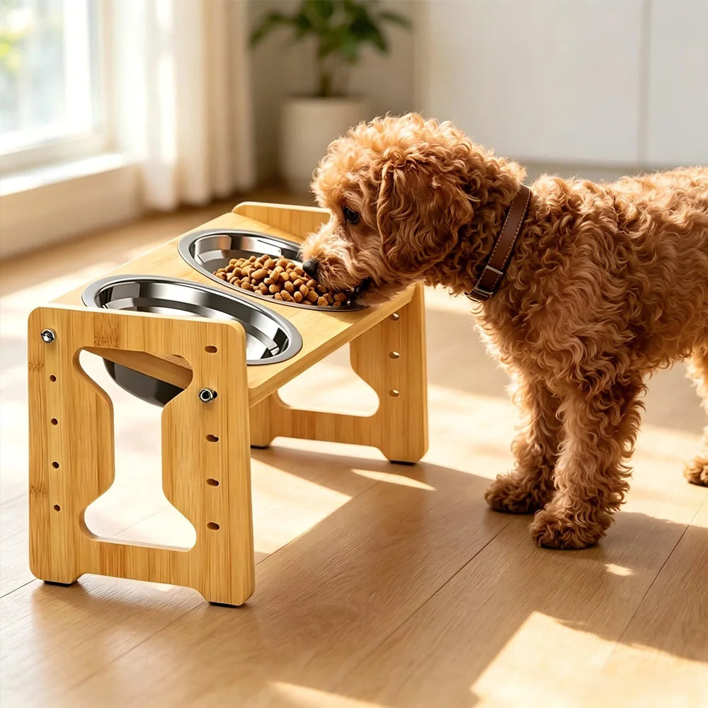 Adjustable Bamboo Bowl Stand