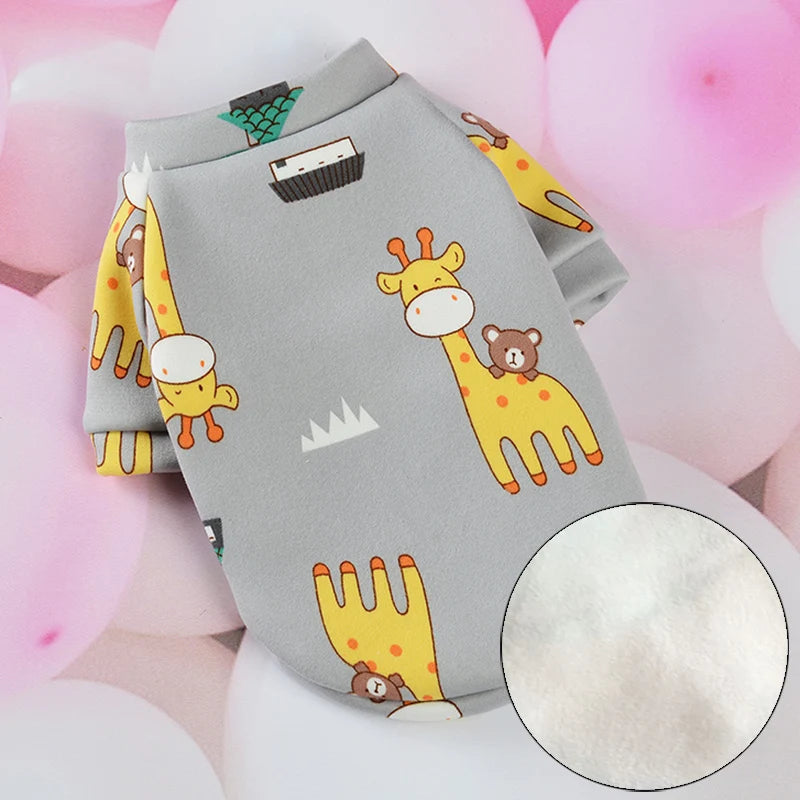 Printed Fleece Top for Sphynx Cats - Grey Giraffe / XS