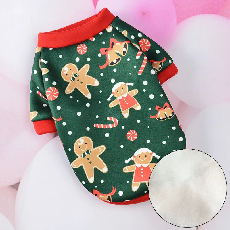 Printed Fleece Top for Sphynx Cats - Green Gingerbread / XS