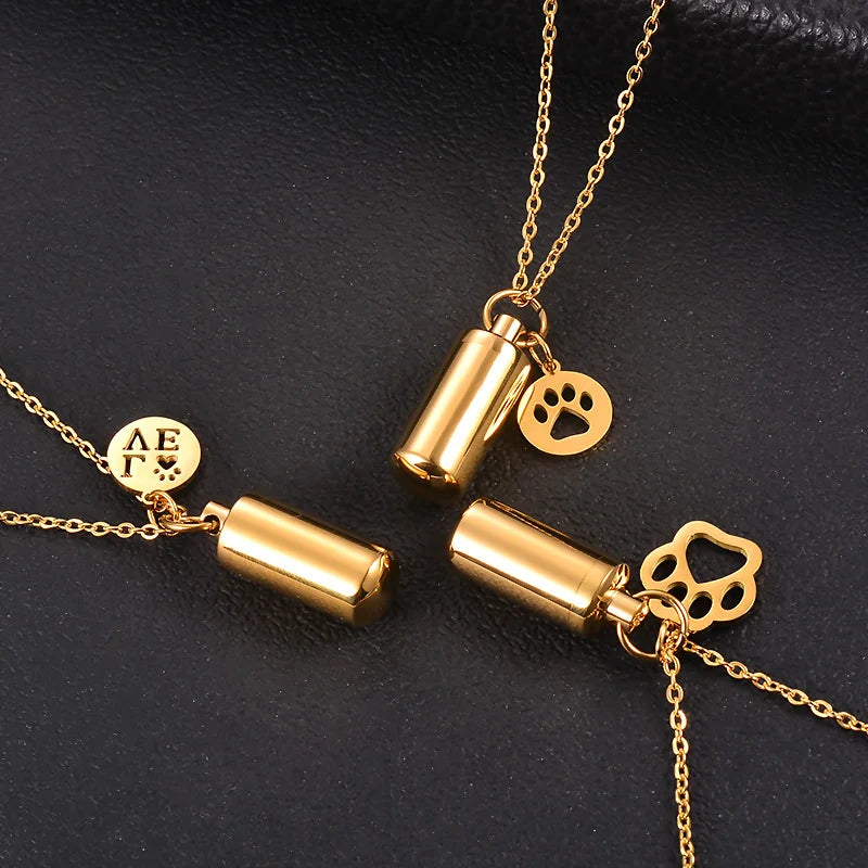 Paw Charm & Cylinder Keepsake Urn Necklace
