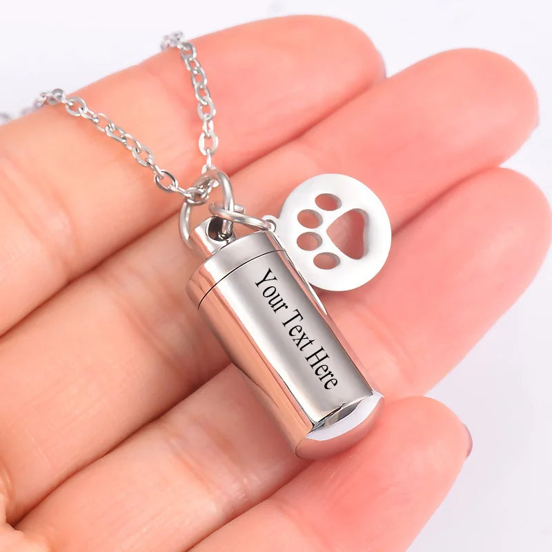 Paw Charm & Cylinder Keepsake Urn Necklace