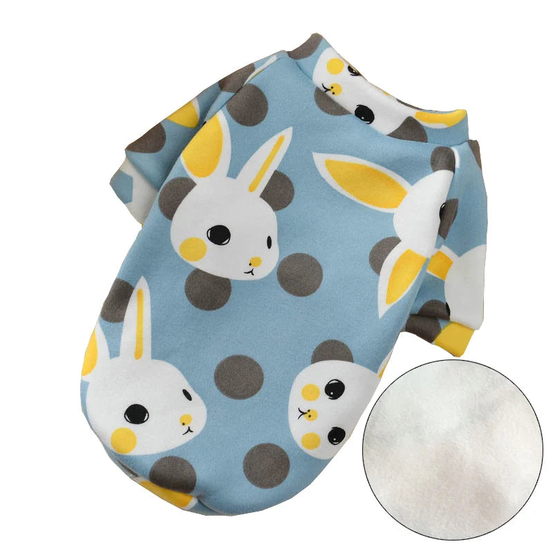 Printed Fleece Top for Sphynx Cats - Blue Rabbit / XS