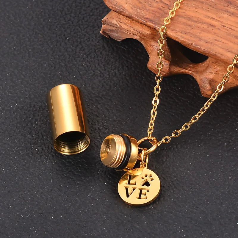 Paw Charm & Cylinder Keepsake Urn Necklace