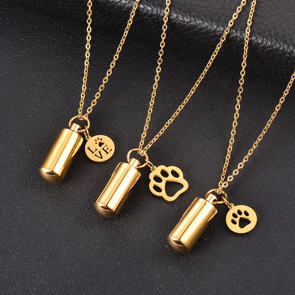 Paw Charm & Cylinder Keepsake Urn Necklace