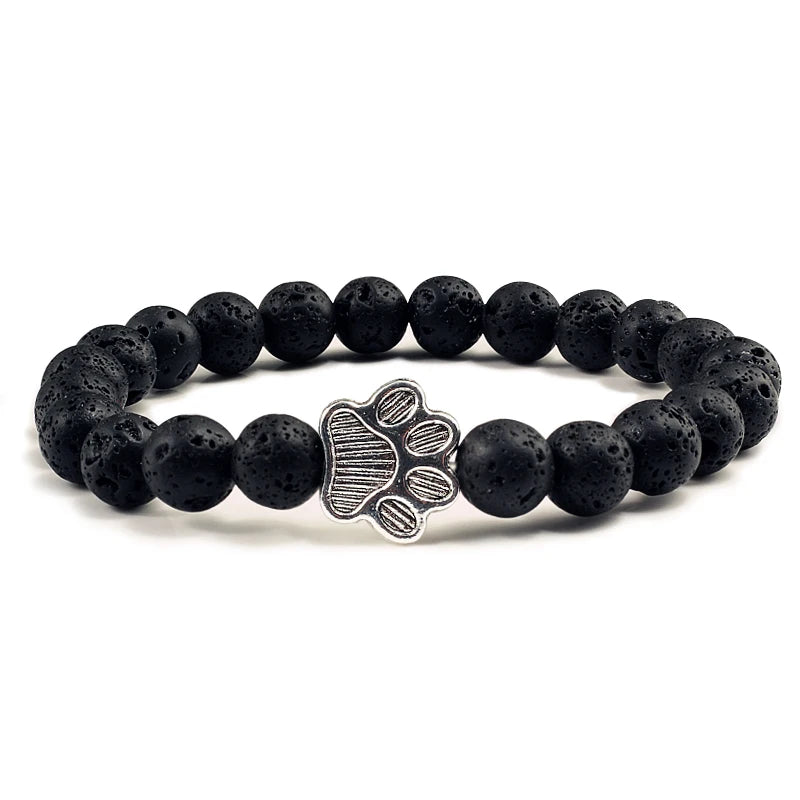 Cat Paw Lava Stone Bead Bracelet