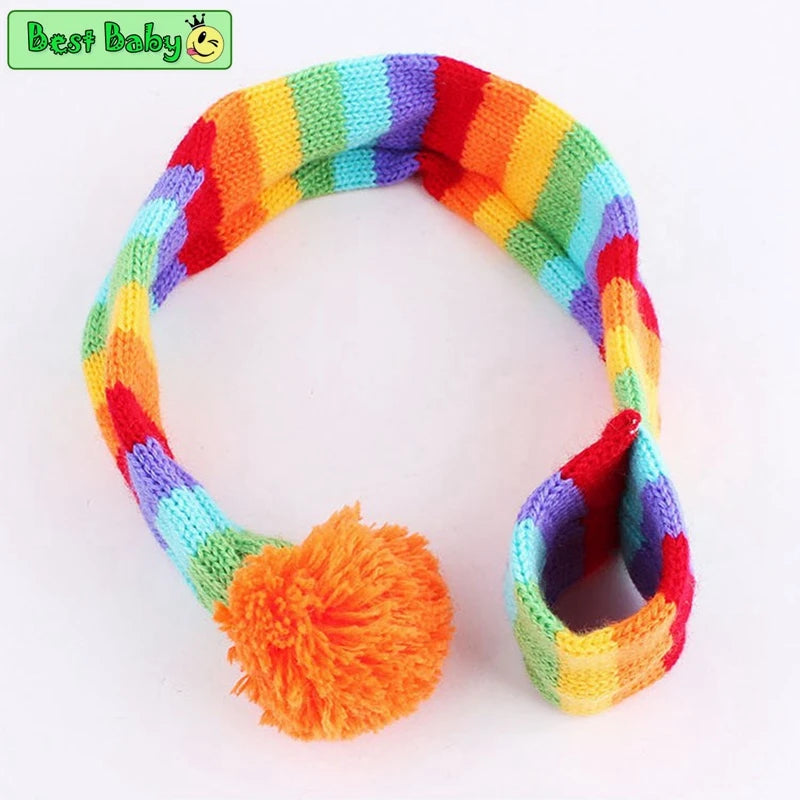Knitted Striped Pom-Pom Hat Set