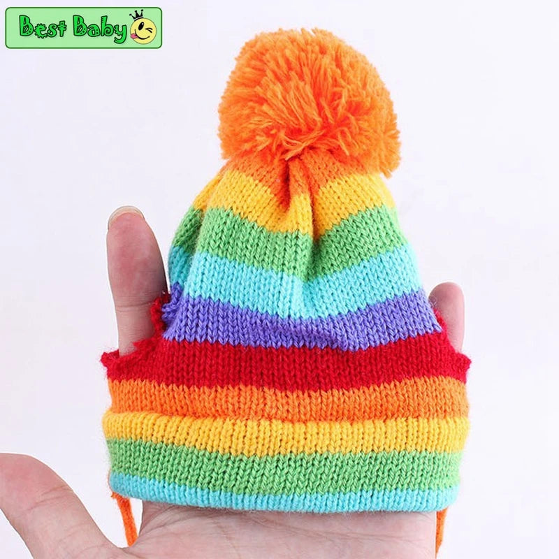 Knitted Striped Pom-Pom Hat Set
