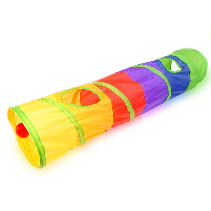 Collapsible Cat Play Tunnel - Rainbow, long with peep holes