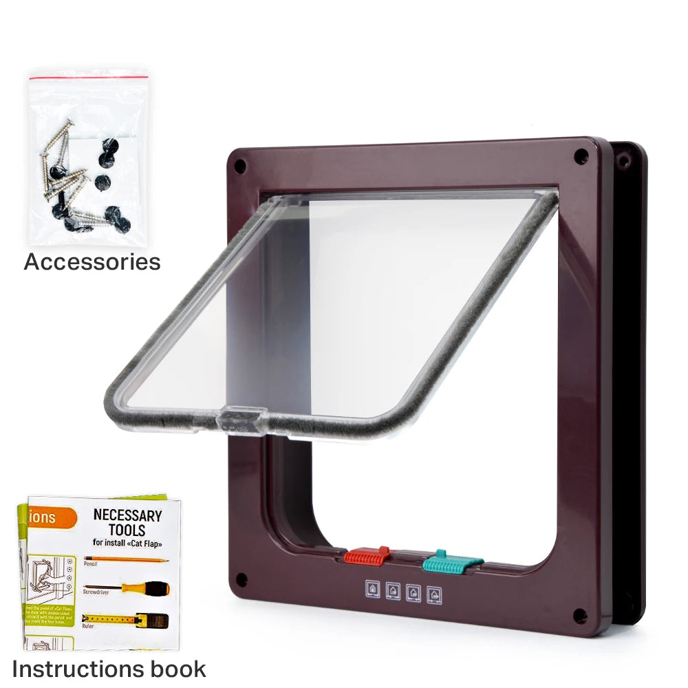 4-Way Locking Cat Flap - Brown / S (20 x 19 x 2 cm)