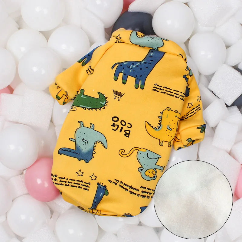 Printed Fleece Top for Sphynx Cats - Yellow Dinosaur / XS