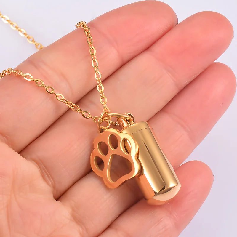 Paw Charm & Cylinder Keepsake Urn Necklace