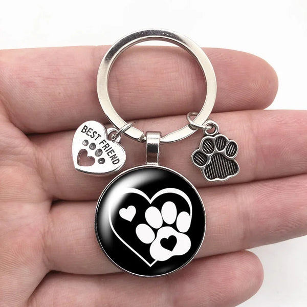 Paw Print Glass Dome Keyring