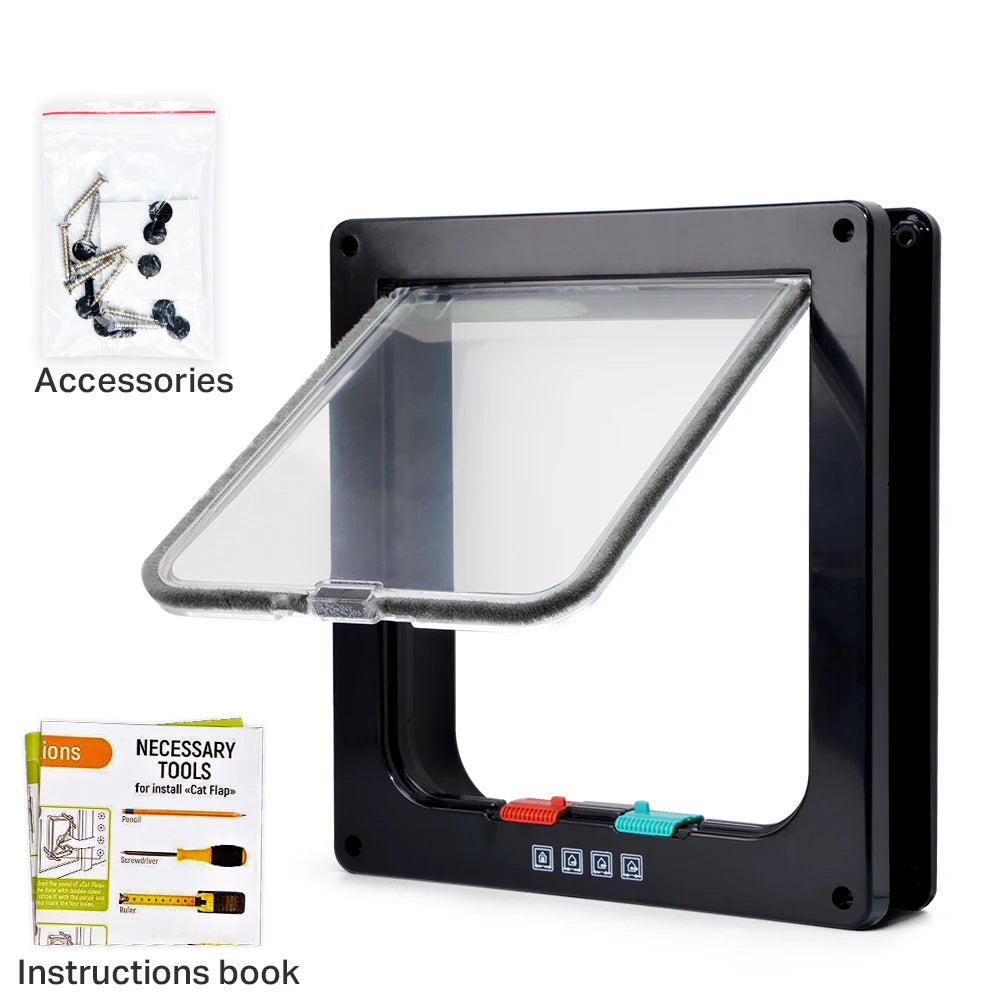 4-Way Locking Cat Flap - Black / S (20 x 19 x 2 cm)