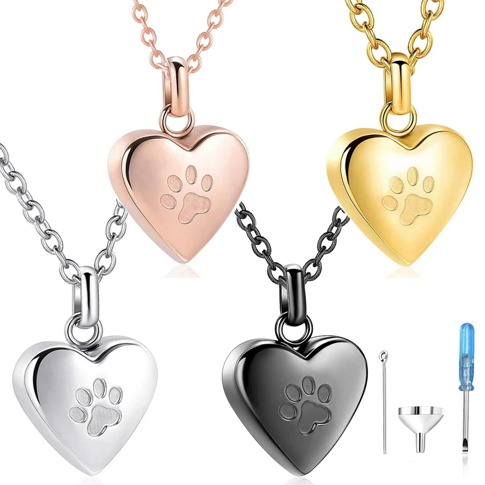 Open Heart Paw Keepsake Urn Necklace