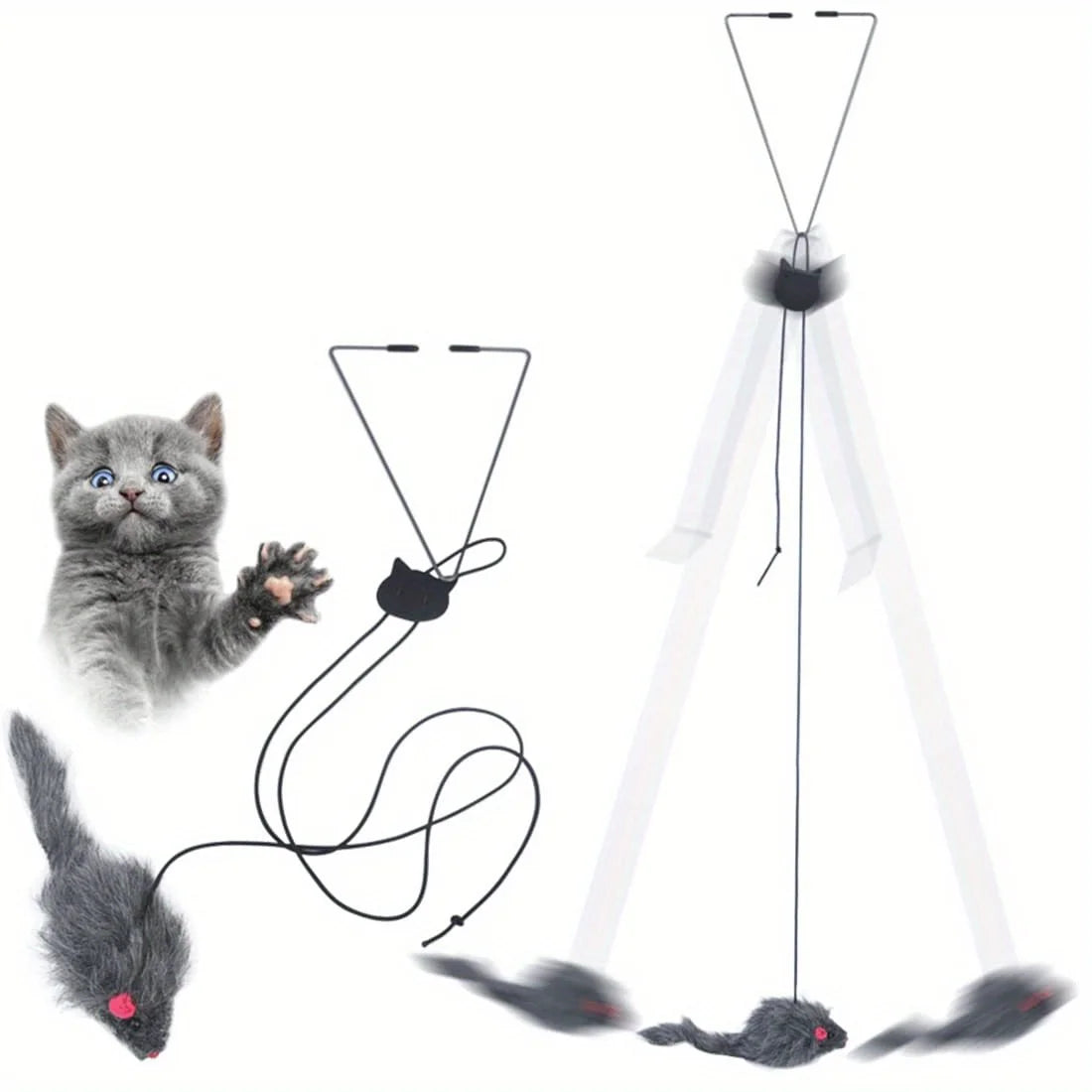 Door-Hanging Elastic Cat Toy with Mouse