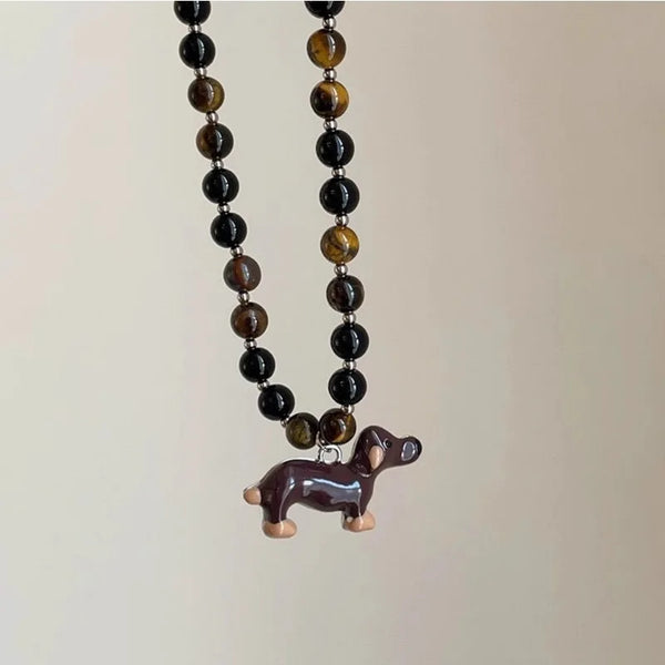 Tiger's Eye Dachshund Pendant Necklace