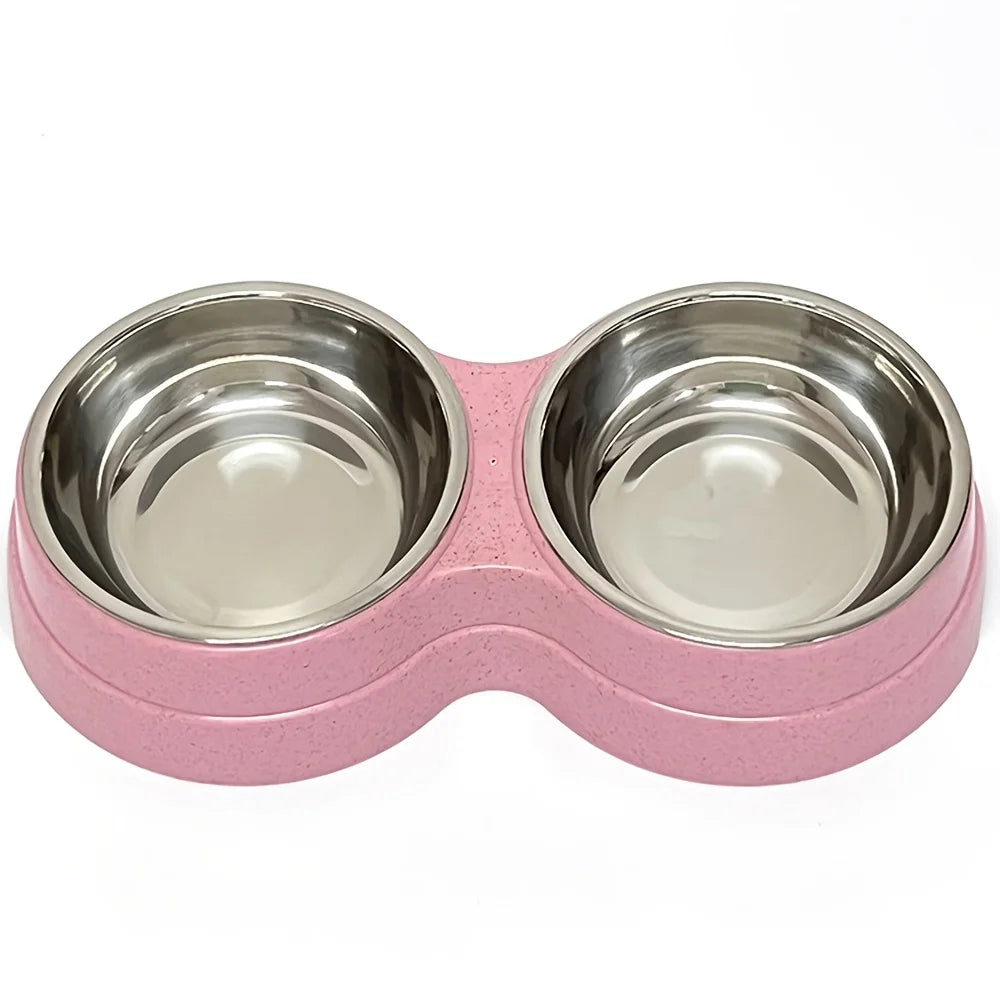 Double Stainless Steel Pet Bowl - Pink