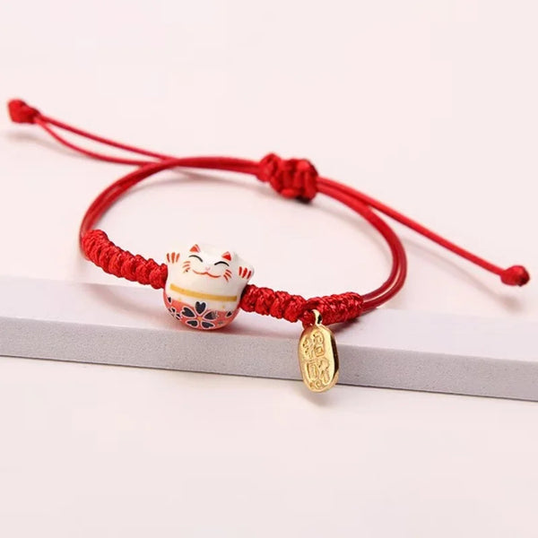 Ceramic Lucky Cat Braided Bracelet