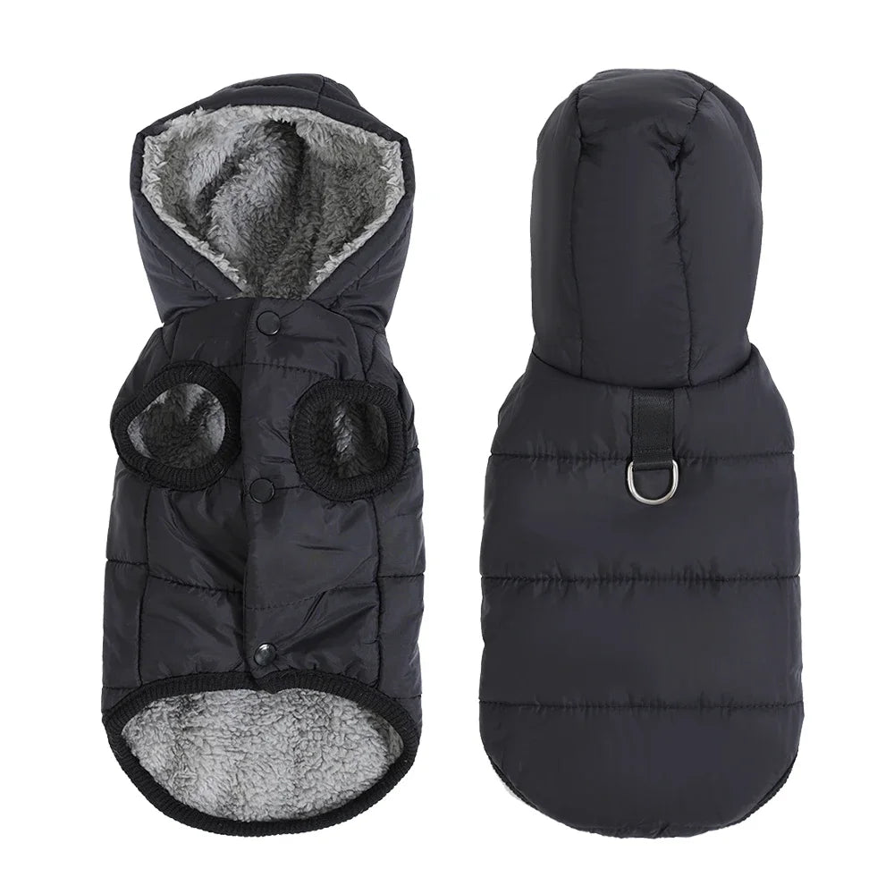 Hooded Fleece-Lined Dog Jacket - Black / XS