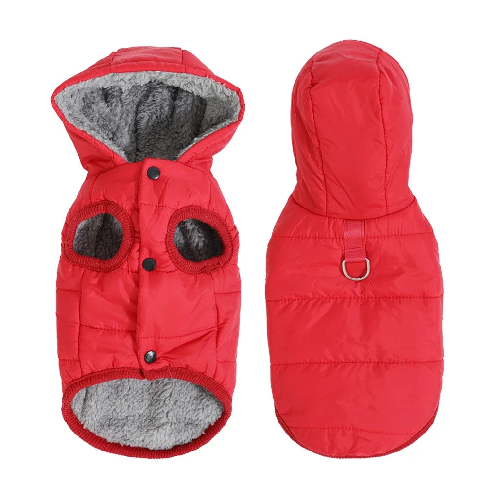 Hooded Fleece-Lined Dog Jacket - Red / XS