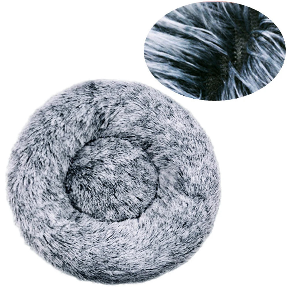 Fluffy Round Calming Bed, up to 90 cm - Gradient Dark Gray / 40 cm
