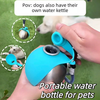 Stainless Steel Dog Water Bottle with Silicone Bowl, 285 ml