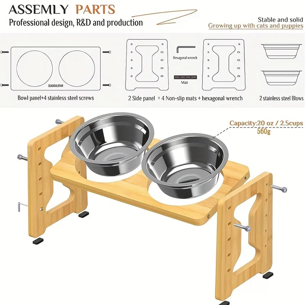 Adjustable Bamboo Bowl Stand
