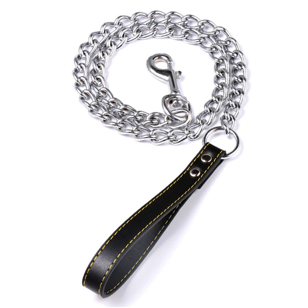 Chain Dog Lead with Padded Handle - Black