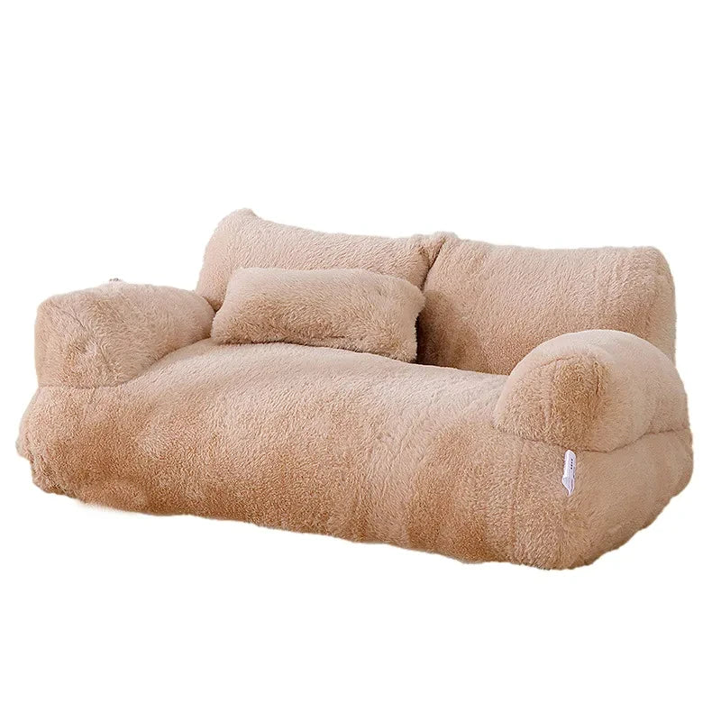 Luxury Plush Sofa Bed for Cats and Small Dogs - Khaki / 65 x 46 x 30 cm
