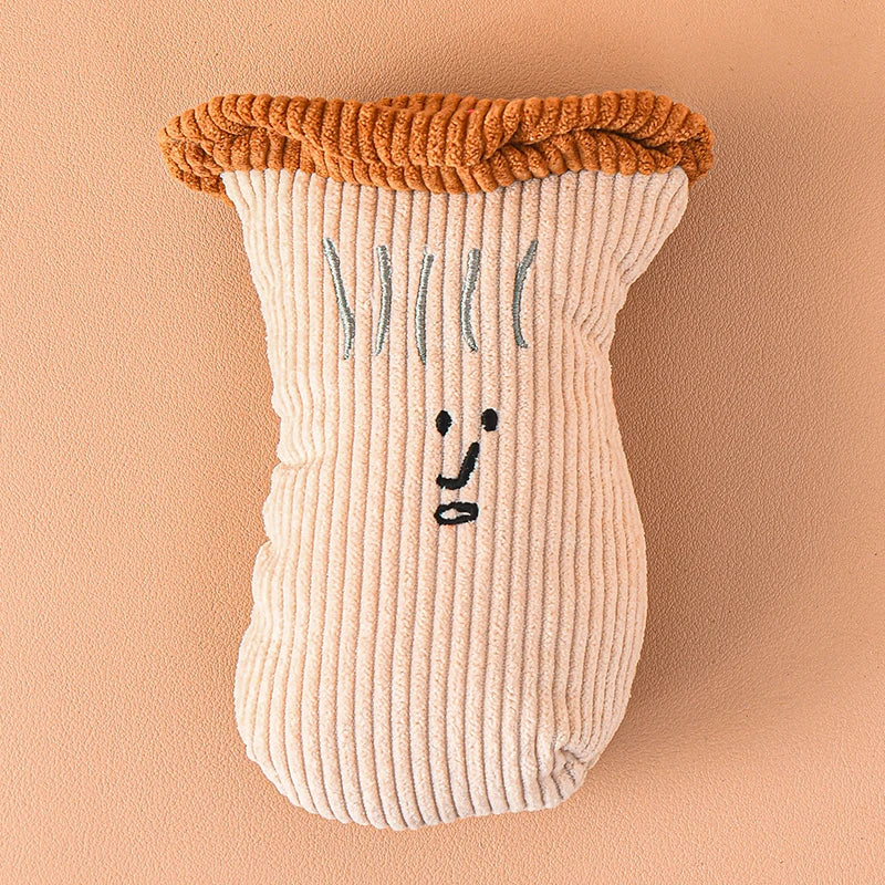 Squeaky Plush Vegetable Dog Toy - Mushroom