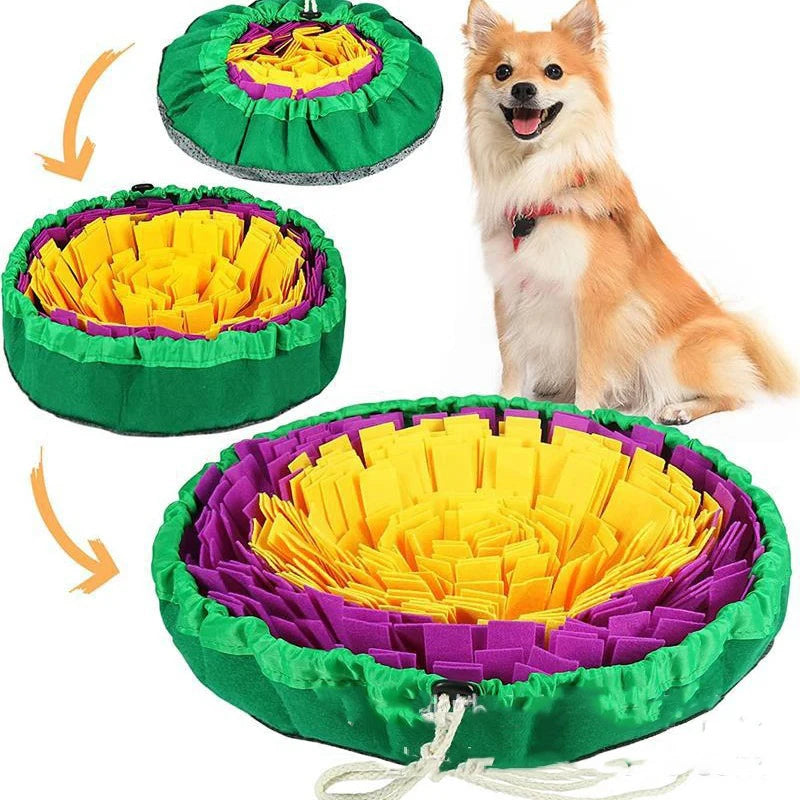 Round Snuffle Mat for Dogs - Yellow and Purple