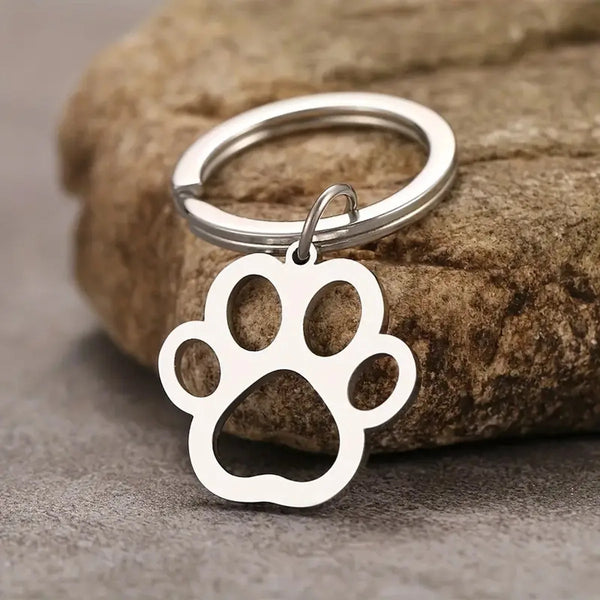 Silver Tone Dog Paw Keyring