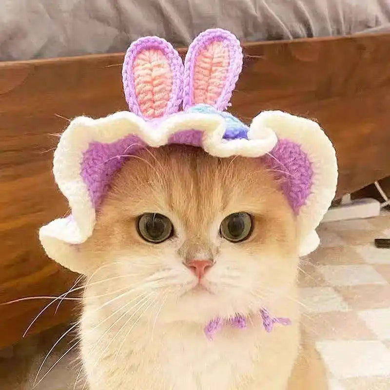 Crochet Flower Hat for Cats and Small Dogs - Violet / S