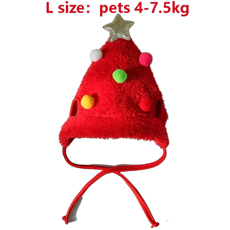 Christmas Hat or Bib for Pets - Red tree hat, L (4 to 7.5 kg)