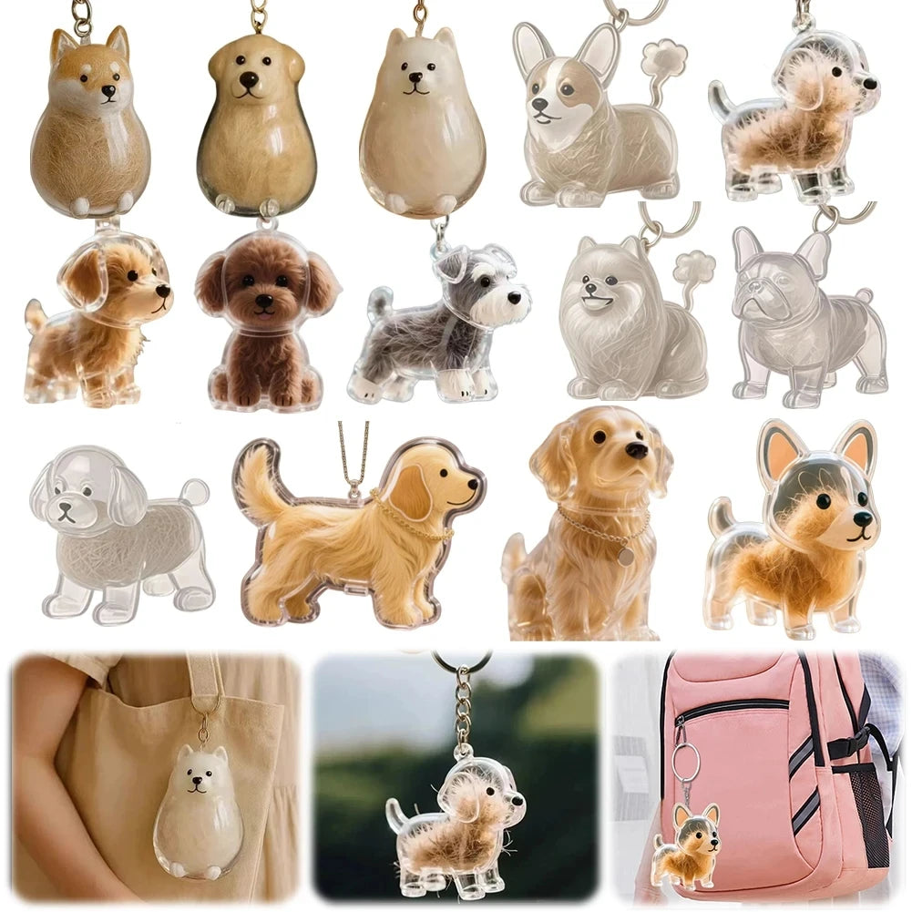 Clear Dog Fur Keepsake Capsule Keyring
