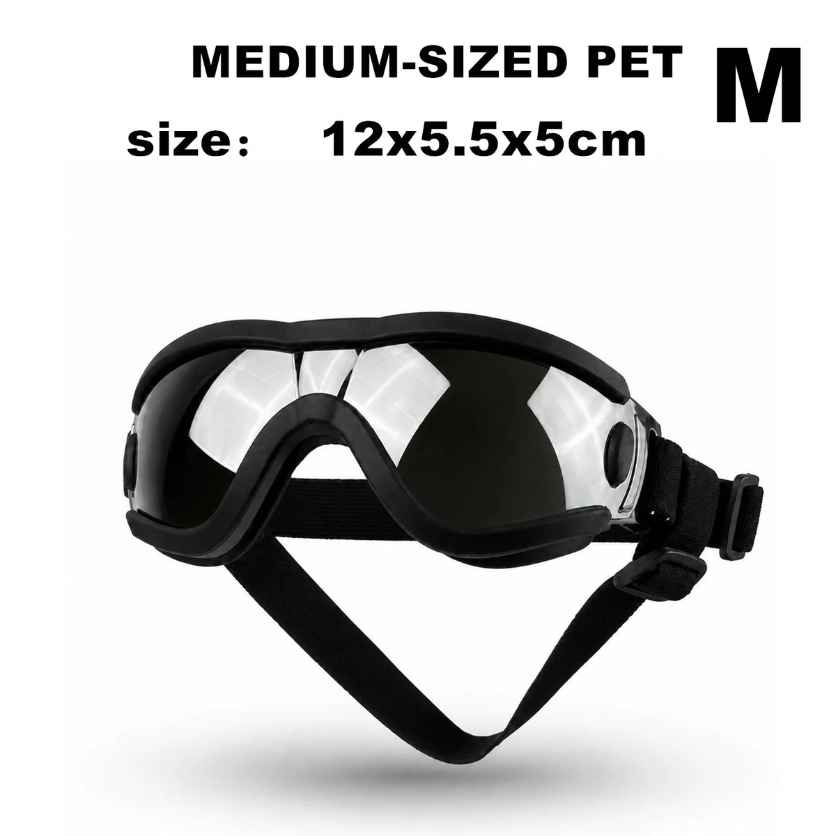 Dog Goggles with UV Protection - Black, silver lens, M