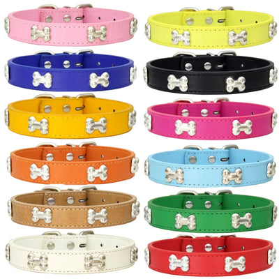 Leather Dog Collar with Bone Studs