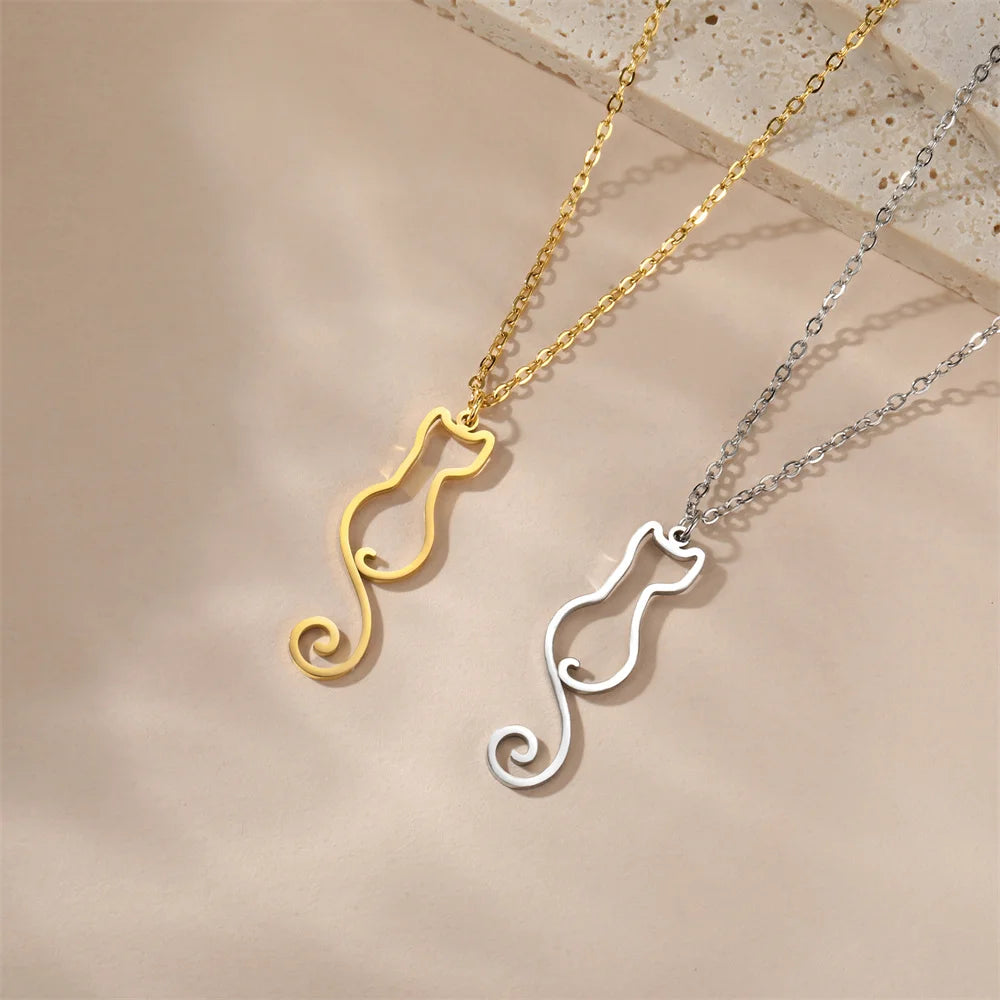 Cat & Fishbone Pendant Necklace