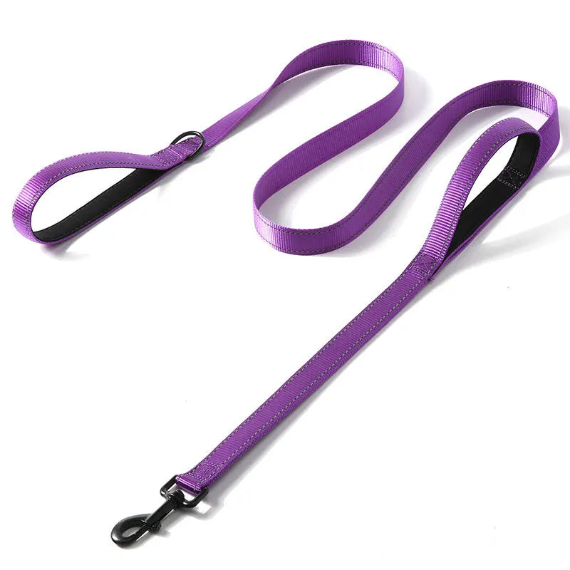 Double-Handle Reflective Dog Lead - Purple / 1.2 m