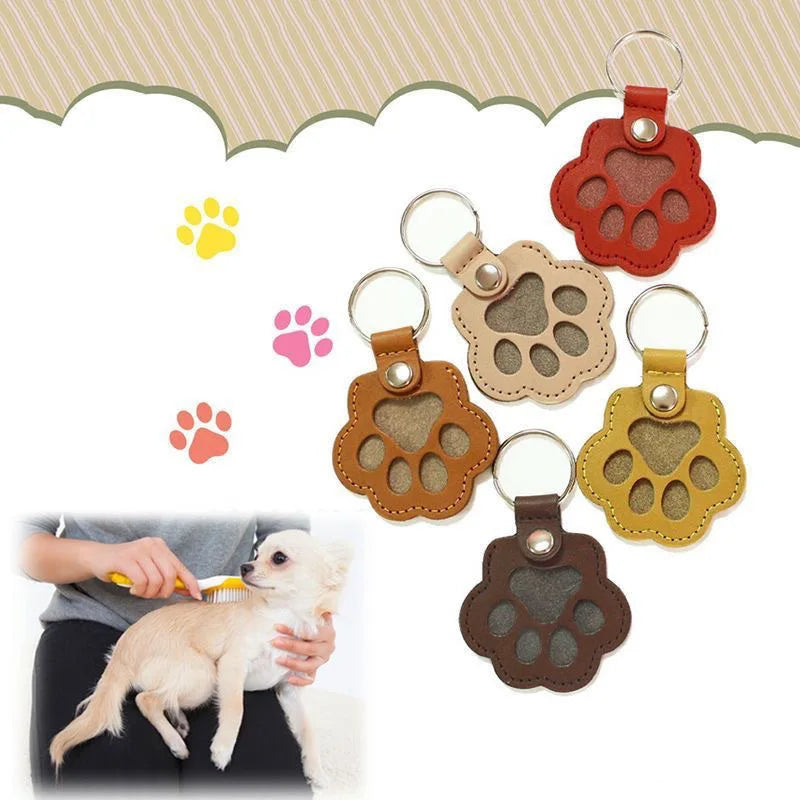 Leather Cat Paw Fur Keepsake Keyring