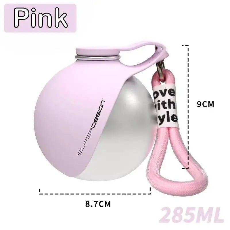 Portable Dog Water Bottle with Fold-Out Bowl - Pink, stainless steel
