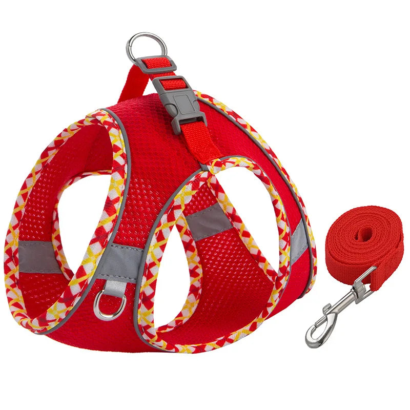 Reflective Mesh Harness and Lead Set - Red / XXS