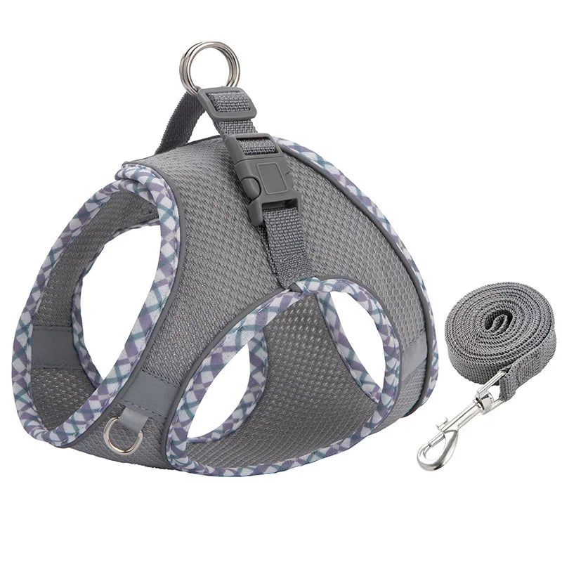 Reflective Mesh Harness and Lead Set - Gray / XS