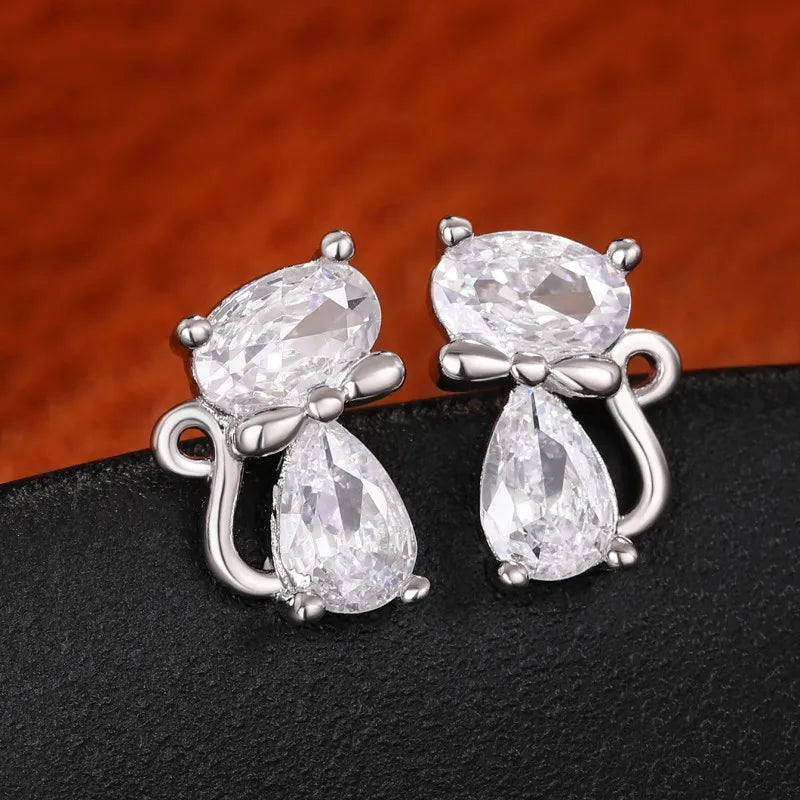 Crystal Cat Stud Earrings