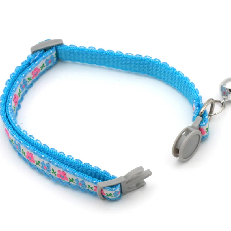 Floral Embroidered Cat Collar with Bell