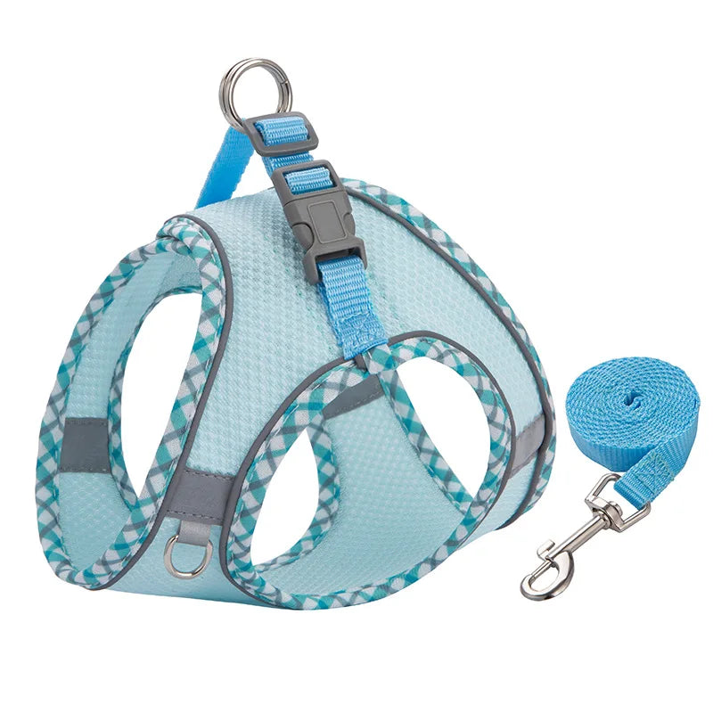 Reflective Mesh Harness and Lead Set - Light Blue / XXS
