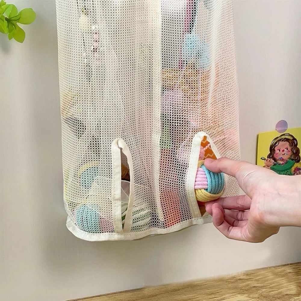 Wall-Hanging Mesh Storage for Cat Toys
