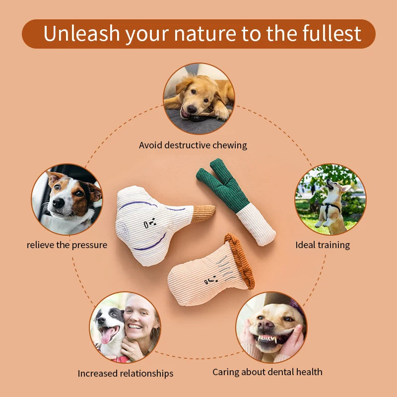 Squeaky Plush Vegetable Dog Toy